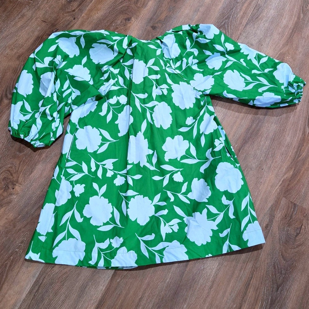 Kate Spade New York Target Green Floral Puff Sleeve Cotton Mini Dress Medium NWT - Picture 7 of 7